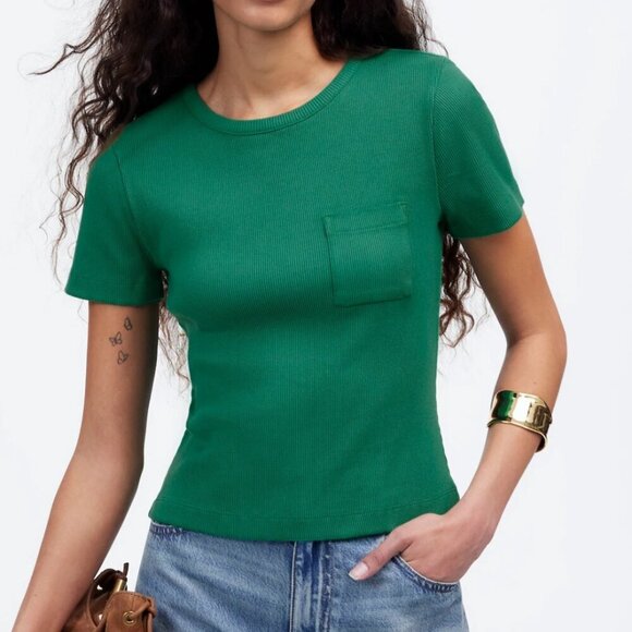 Madewell Garment-Dyed Ribbed Crewneck Pocket Tee Size Medium - Picture 1 of 12
